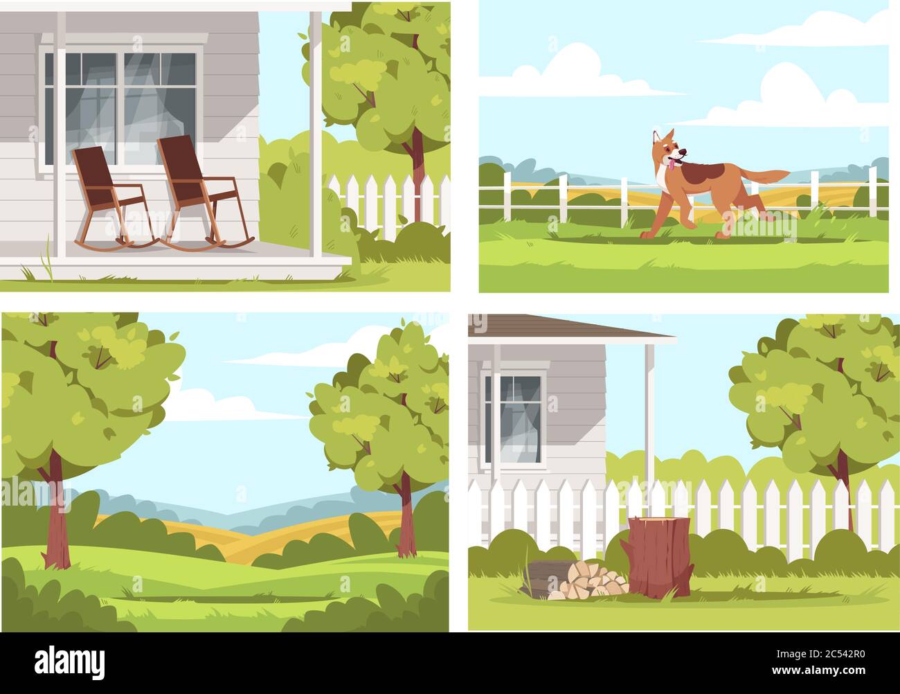 Village life style semi flat vector illustration set Stock Vector Image ...
