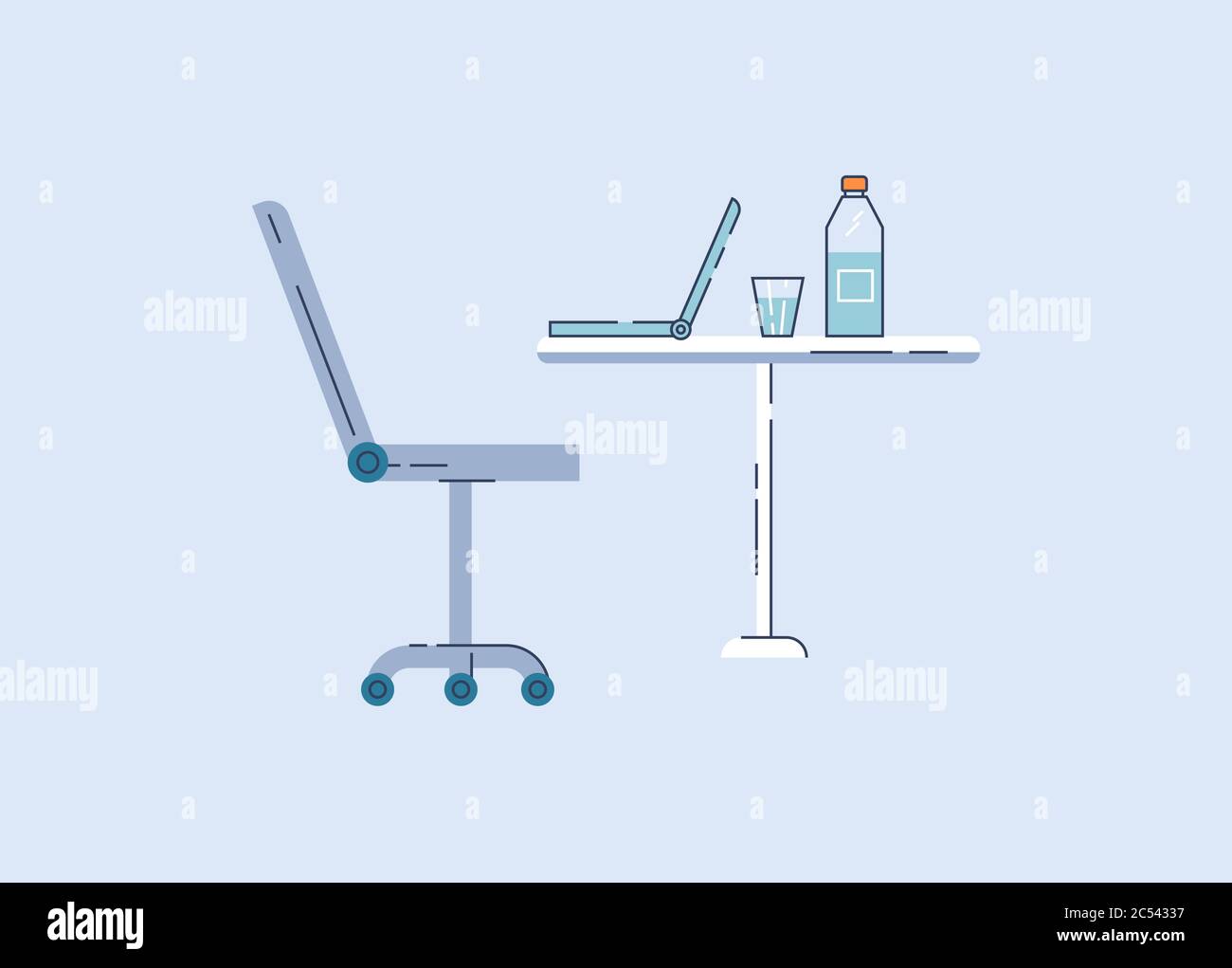 Personal workplace semi flat RGB color vector illustration Stock Vector