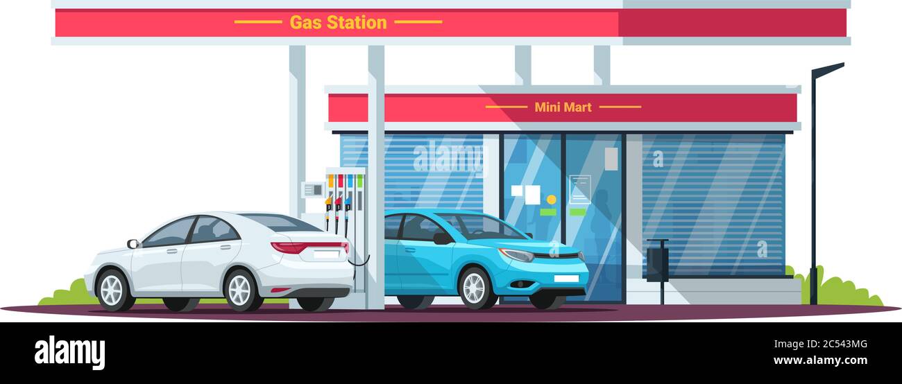 dagboek Boekhouding Joseph Banks Gas, petrol station with cars semi flat RGB color vector illustration Stock  Vector Image & Art - Alamy