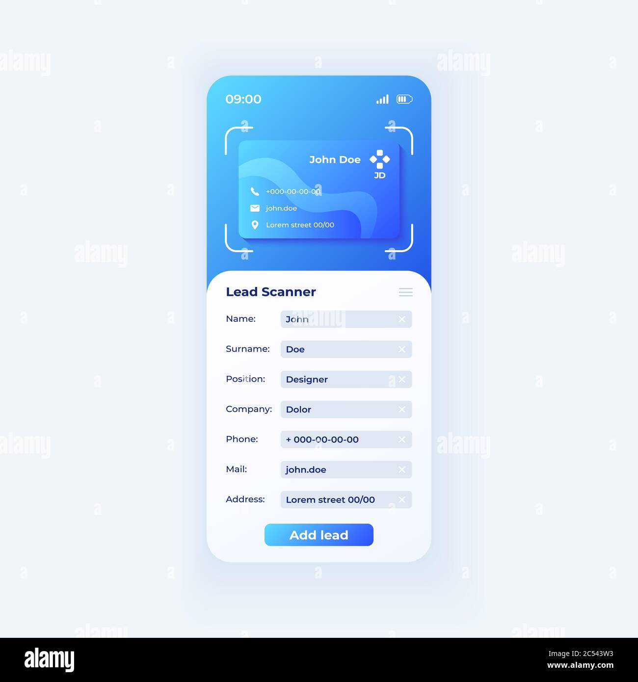 Lead scanner smartphone interface vector template Stock Vector