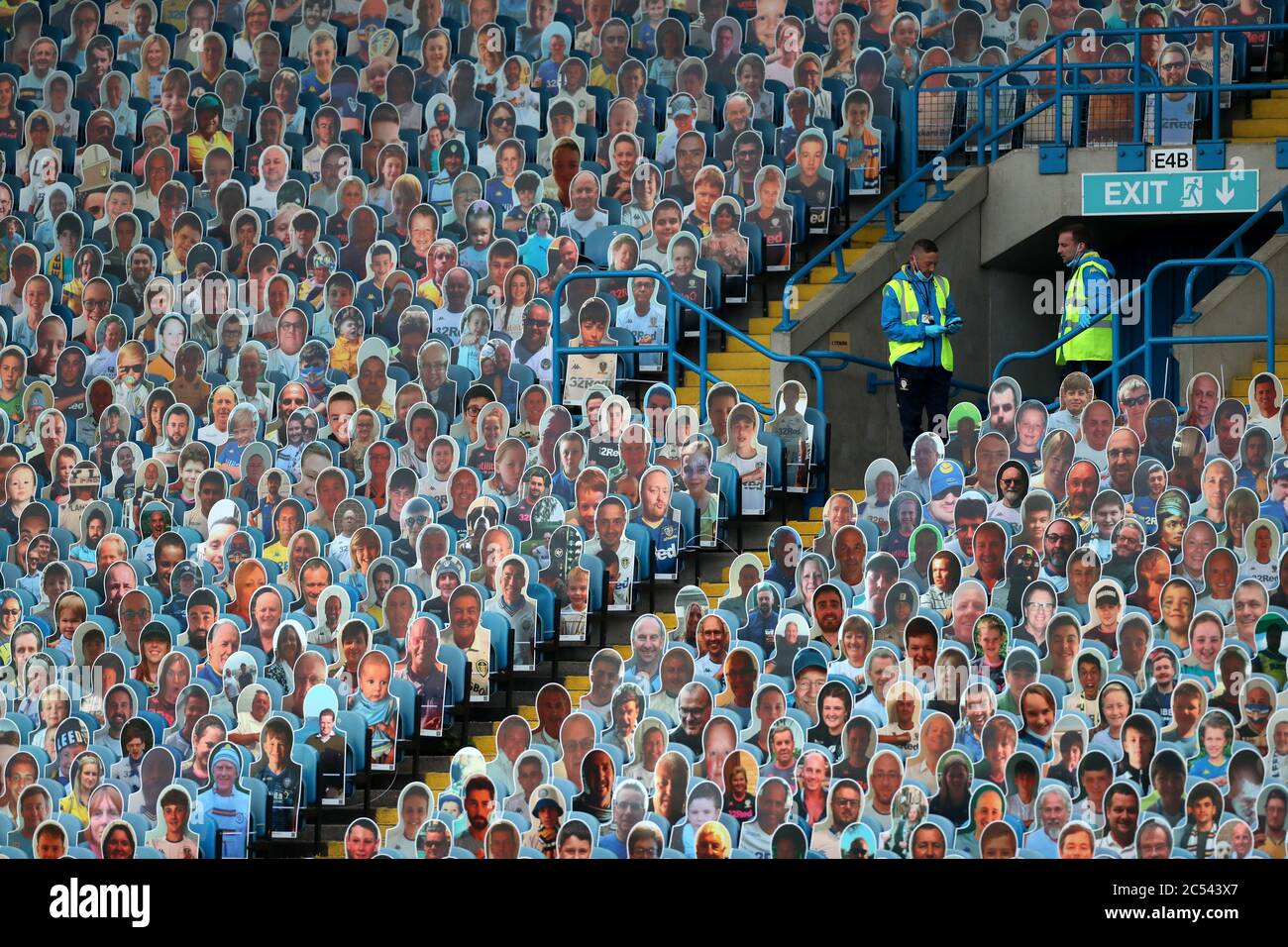 Cardboard cutouts of Leeds United fans in the stands during the Sky Bet Championship match at Elland Road, Leeds. Stock Photo