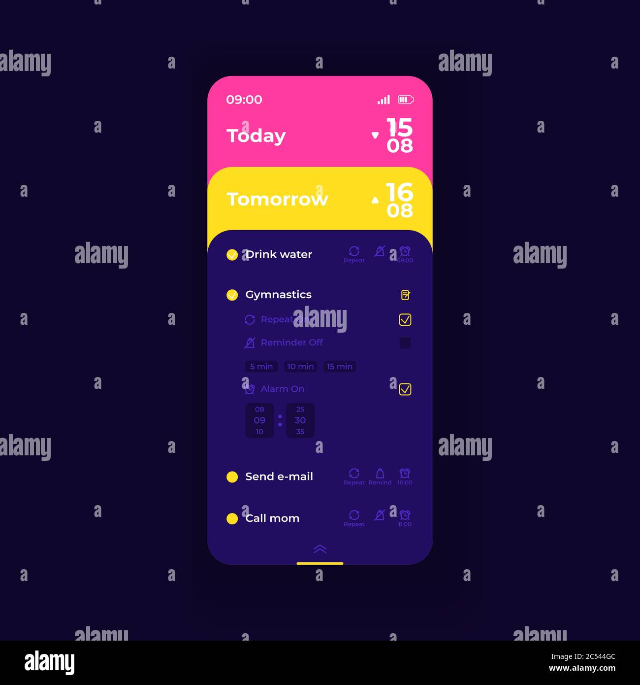 Personal planner app smartphone interface vector template Stock Vector