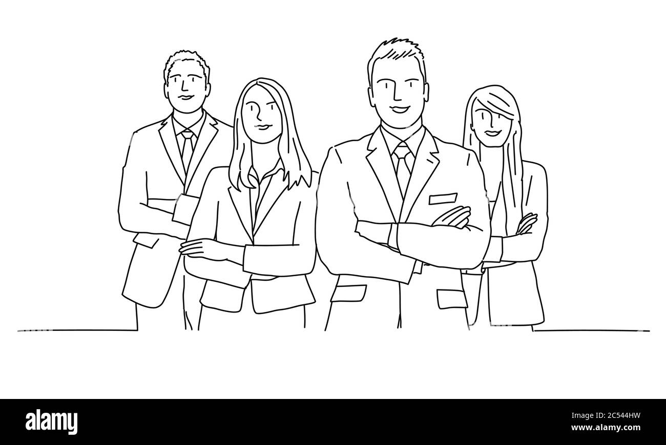 Line drawing of business people. Business team. Vector illustration