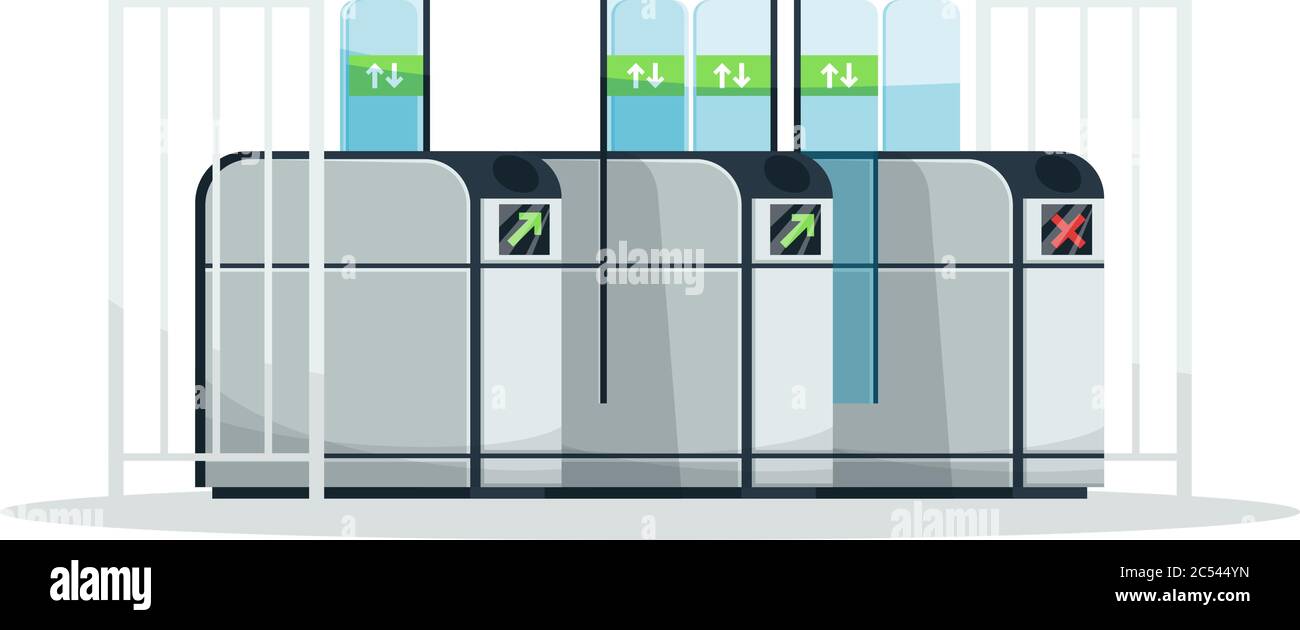Automatic turnstile semi flat RGB color vector illustration Stock Vector
