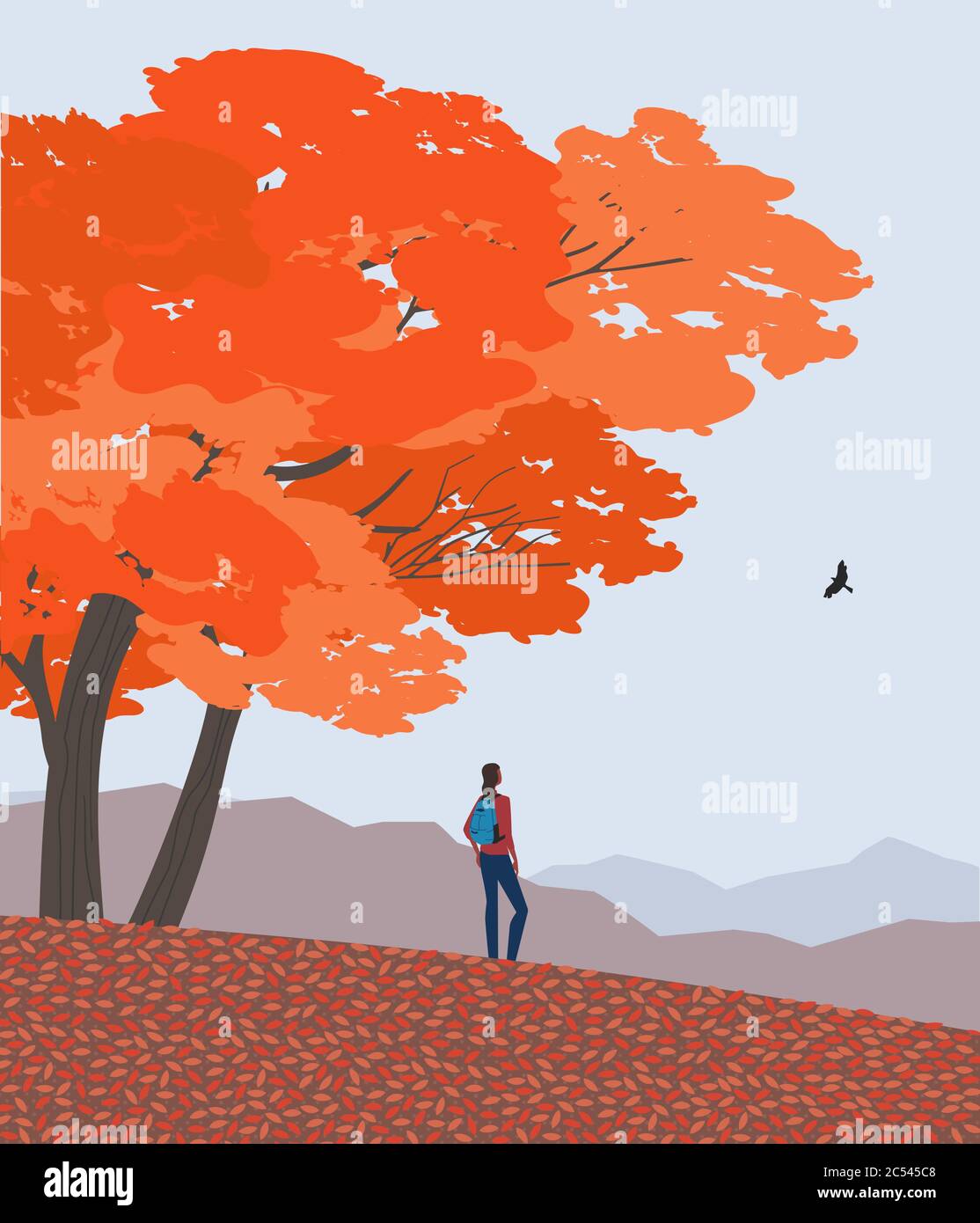 Autumn mountains landscape flat color vector Stock Vector
