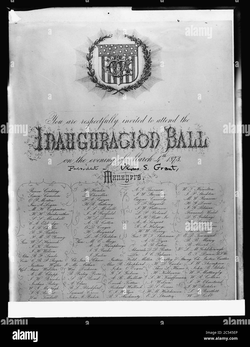 Inaugural ball invitation 1873 stock photo alamy