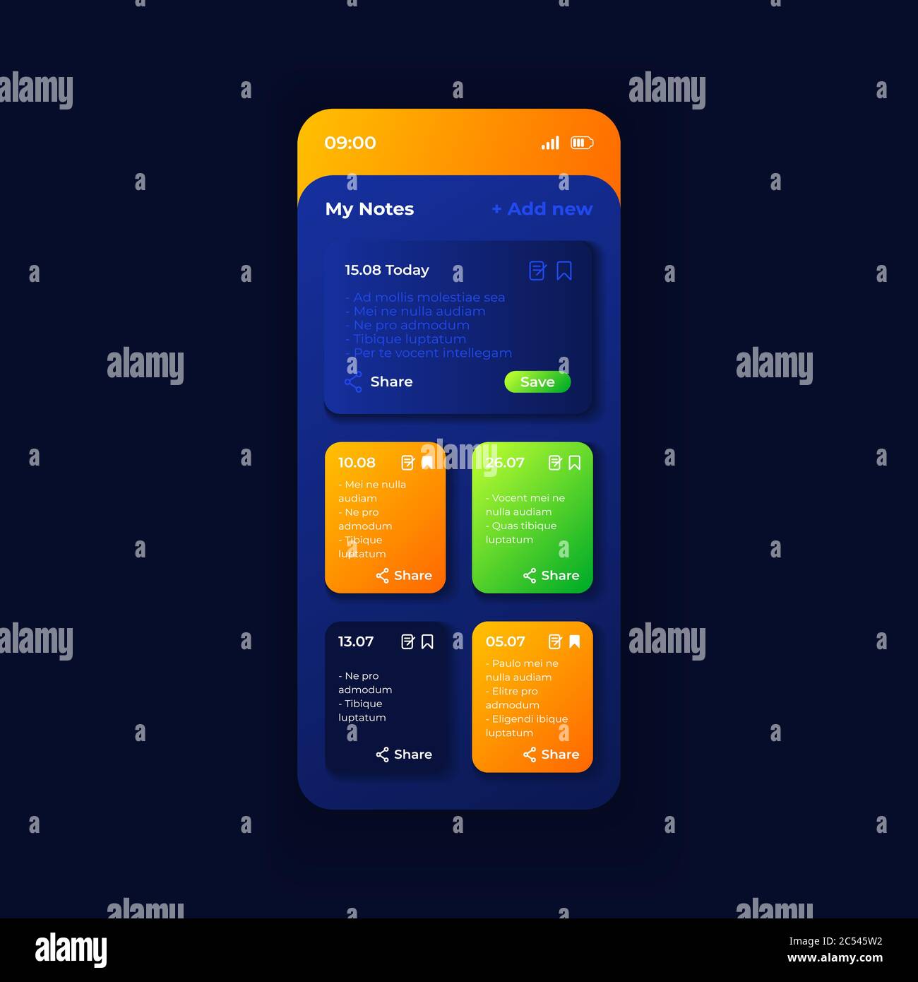 Personal organizer app smartphone interface vector template Stock