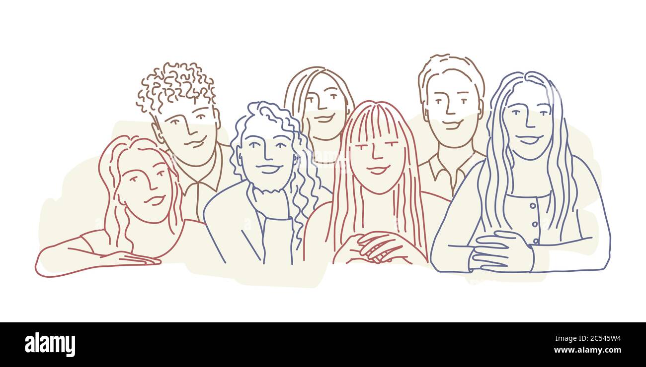 Sketch Of Group Of Students Colour Line Drawing Vector Illustration Stock Vector Image Art Alamy