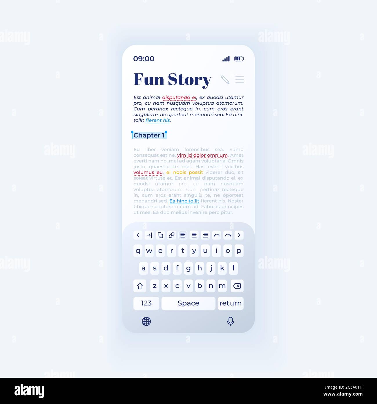 Text writing smartphone interface vector template Stock Vector