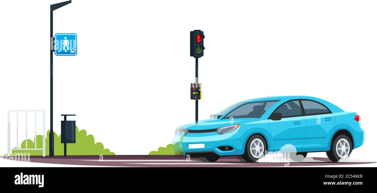 Car crossing pedestrian crosswalk semi flat RGB color vector ...