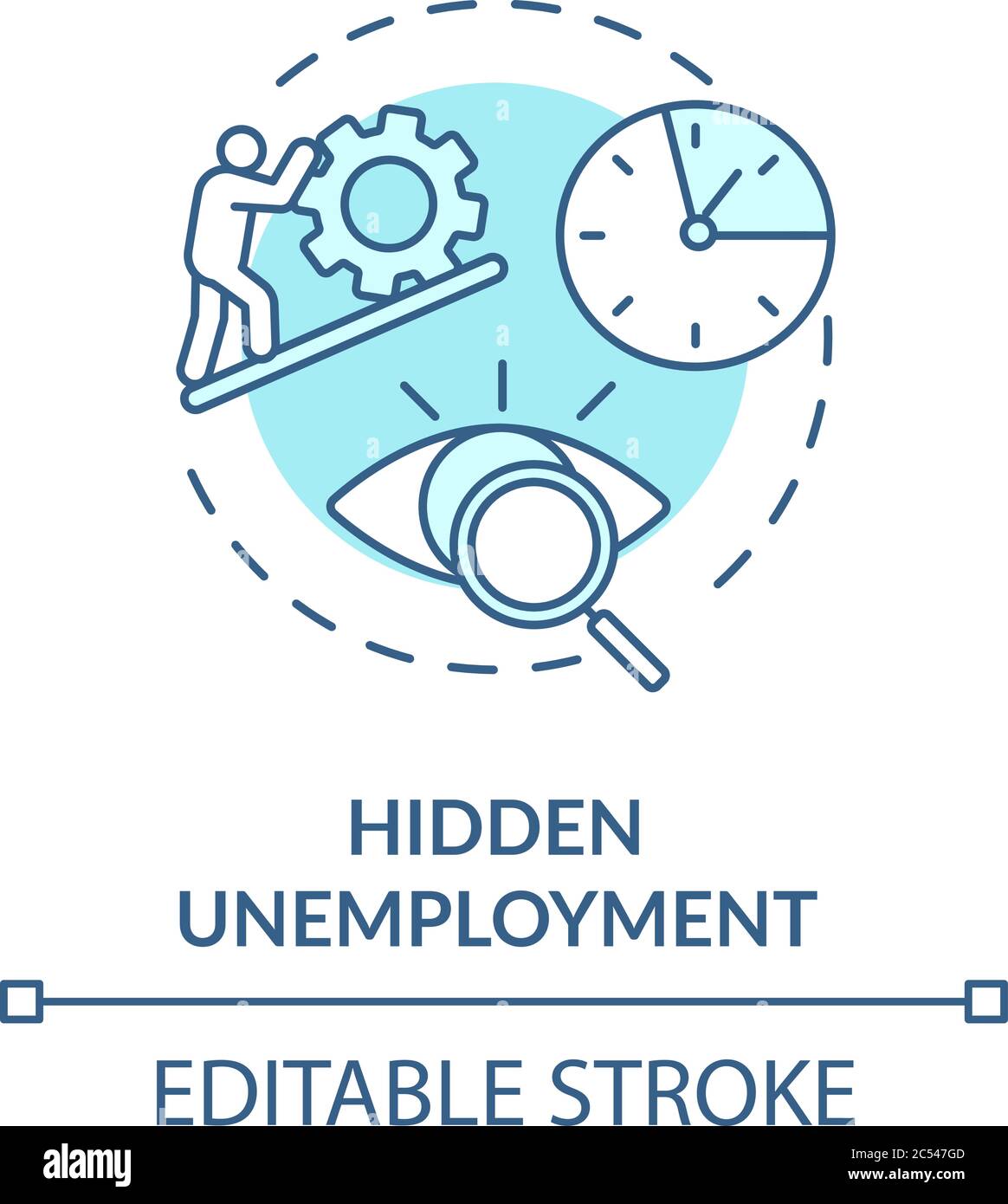 Hidden unemployment turquoise concept icon Stock Vector