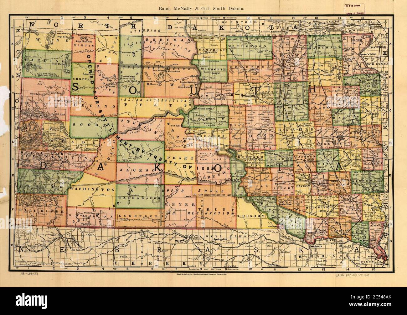 Indexed county and township pocket map and shippers guide of South Dakota. Stock Photo