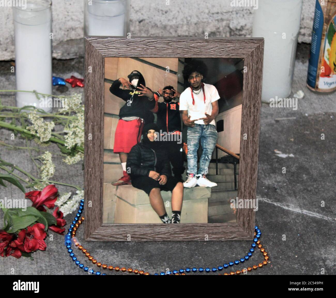 June 27, 2020, U.S: Shooting victims at CHOP/CHAZ, SEATTLE: A 15 year old boy nicknamed Pocket was killed and his brother, 14 year old Rob, in intensive care after being critically wounded, also from a bullet. Photo at memorial site where the shootings occurred during the early morning hours of June 29 at the Capitol Hill Occupied Zone (CHOP), also called Capitol Hill Autonomous Zone (CHAZ), a six block zone in Seattle's Capitol Hill District, which has been occupied by protestors since May 25, when they gathered in response to the police killing of George Floyd. Both boys were homeless and li Stock Photo
