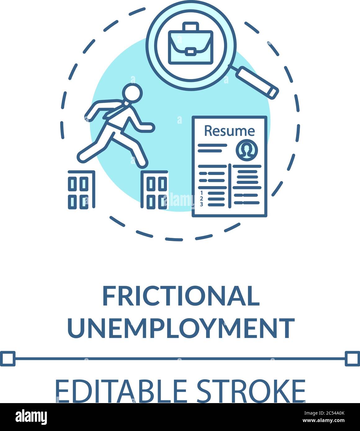 Frictional unemployment turquoise concept icon Stock Vector