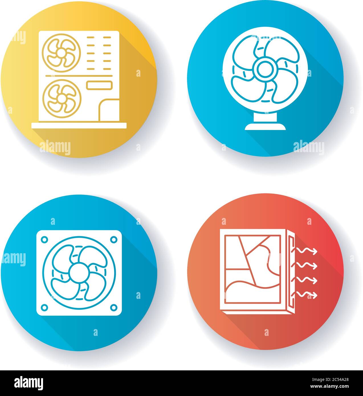 Air cooling flat design long shadow glyph icons set Stock Vector
