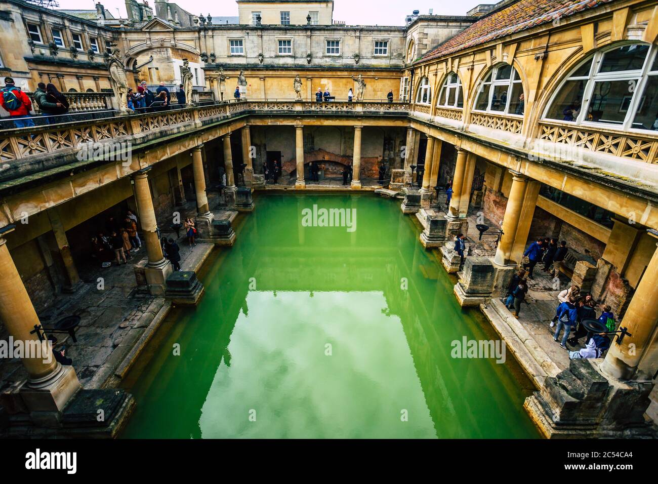 Interior and top down view of the famous Roman Baths in Bath, UK Stock Photo Alamy