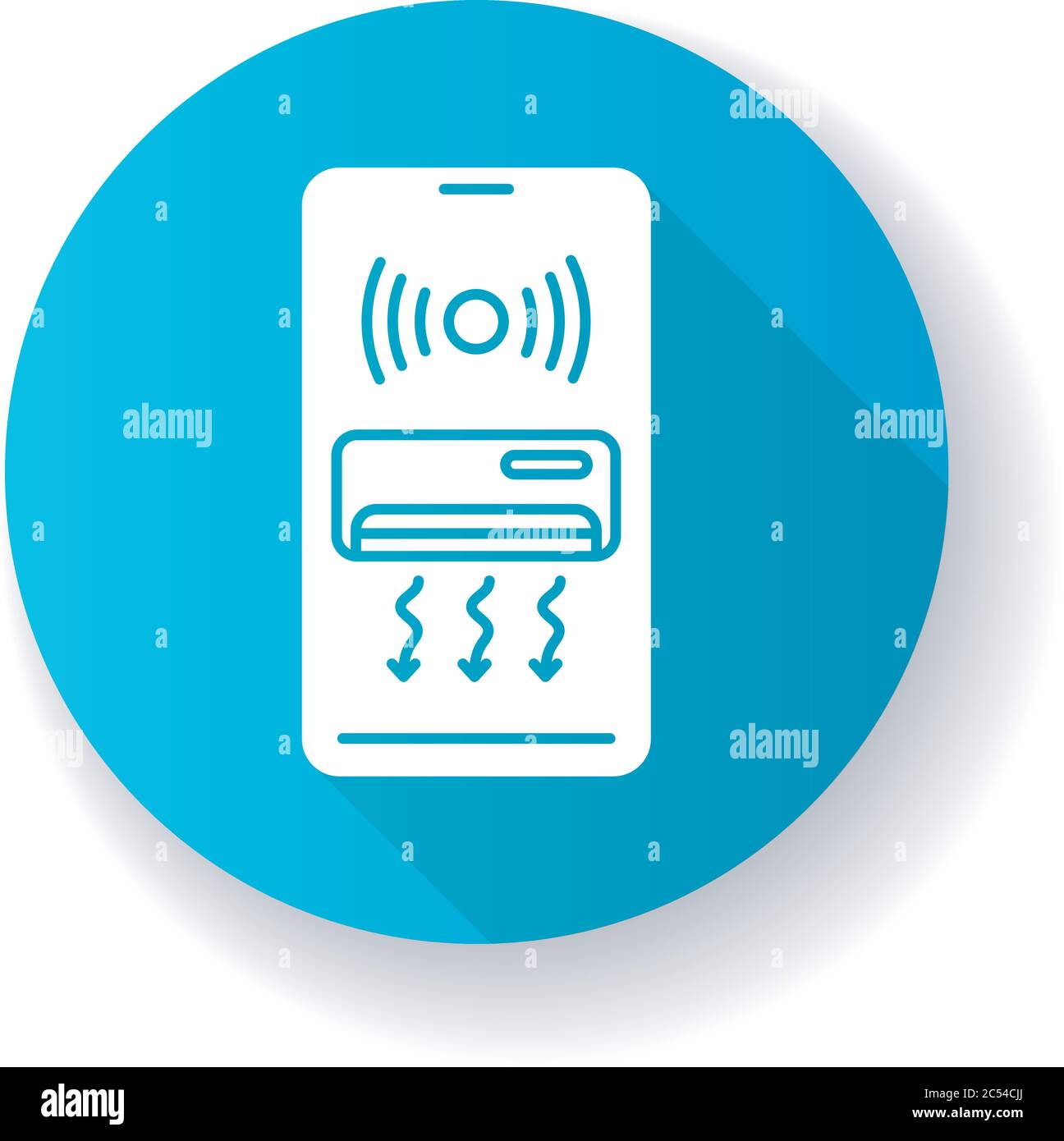 Smart air conditioner blue flat design long shadow glyph icon Stock Vector