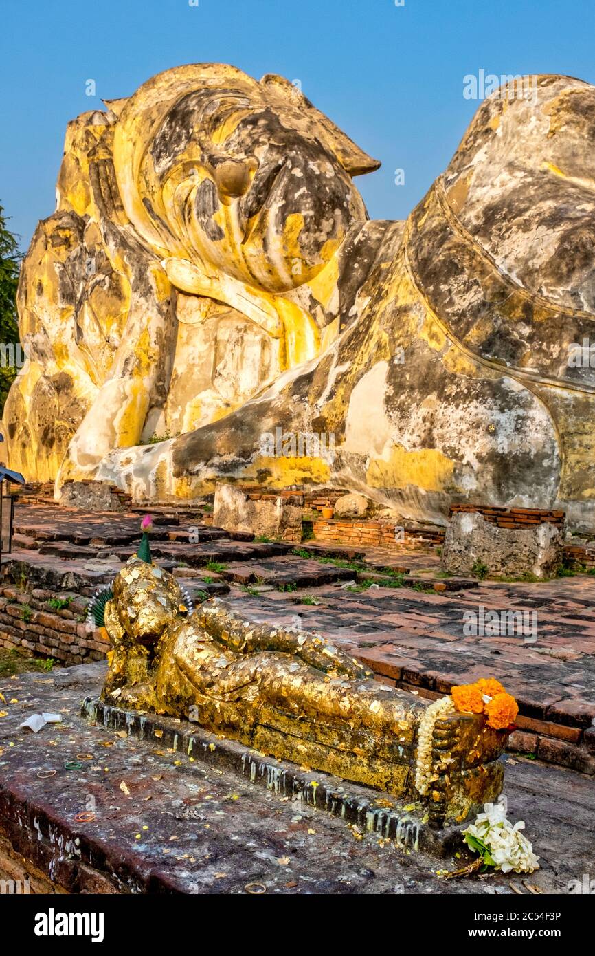 Reclining Buddha of Wat Lokayasutharam, Ayutthaya, Thailand Stock Photo