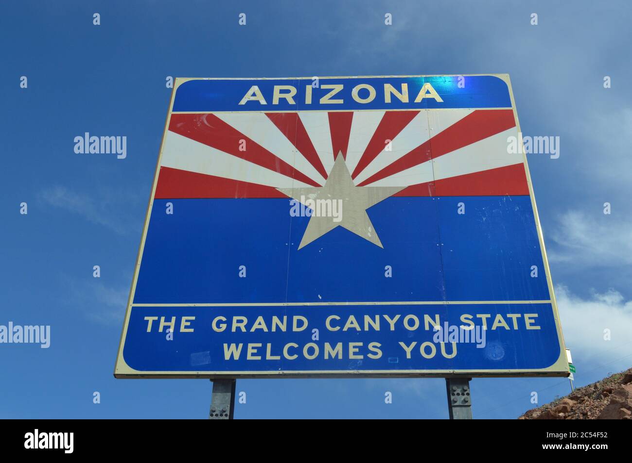 Arizona welcome sign at Hoover Dam, Arizona Stock Photo