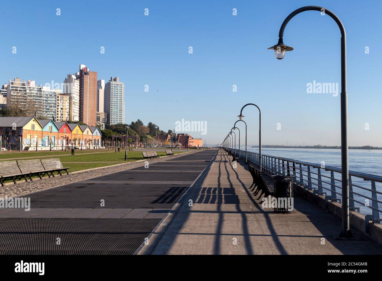 ROSARIO, ARGENTINA - JULY 6, 2019: View of the colorful warehouses of the CEC. Placed in the coastal park next to the Parana River. Classic promenade Stock Photo