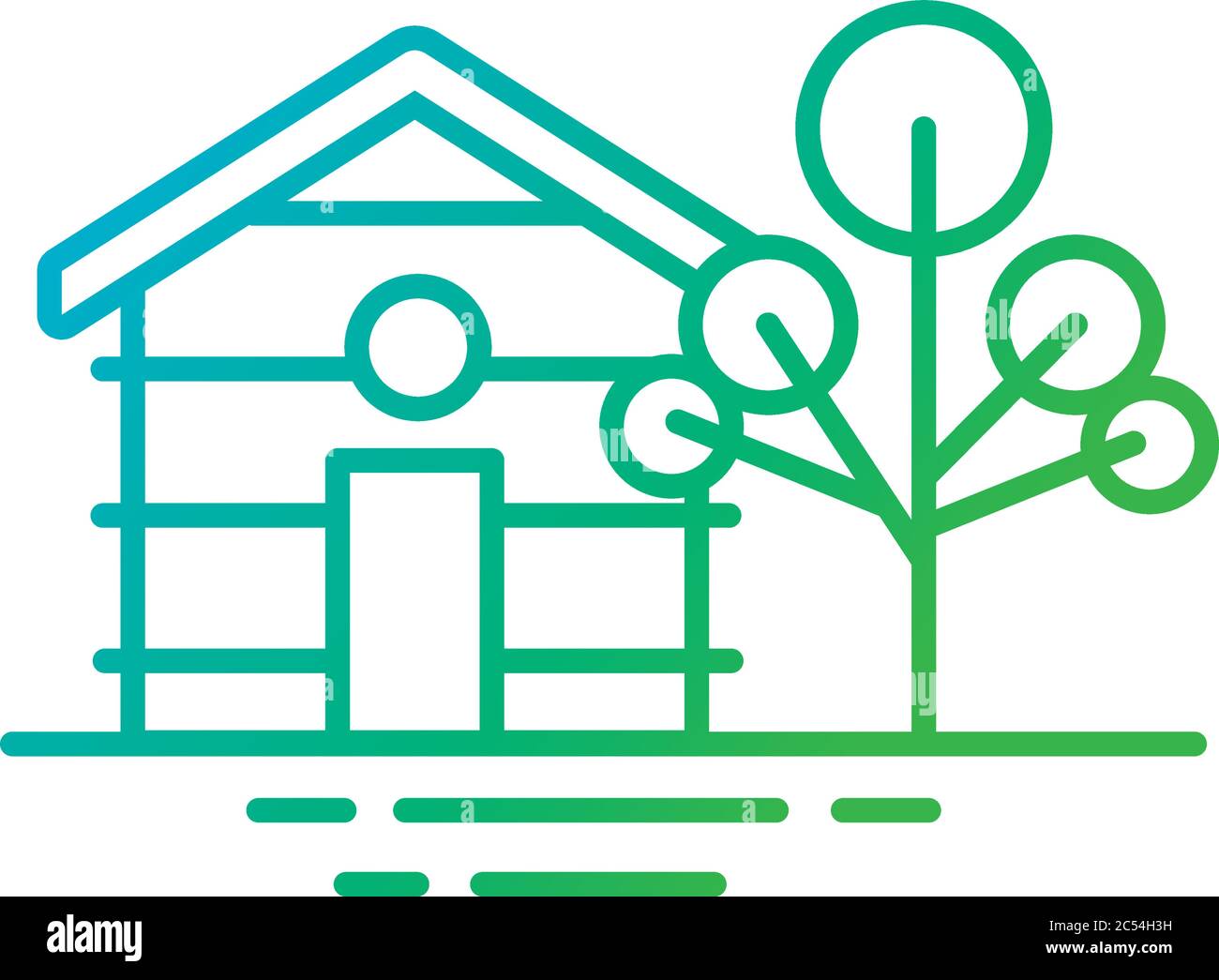 wooden house front facade with tree gradient style icon vector ...