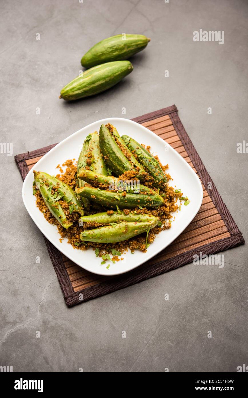 Indian style Bharwa Parwal dry Sabzi or Stuffed Pointed Gourd Dry fry