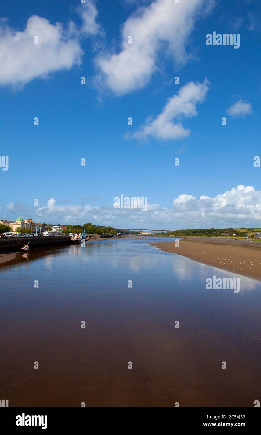 View of the River Torridge at Bideford, from the old bridge,  North Devon, England. Stock Photo