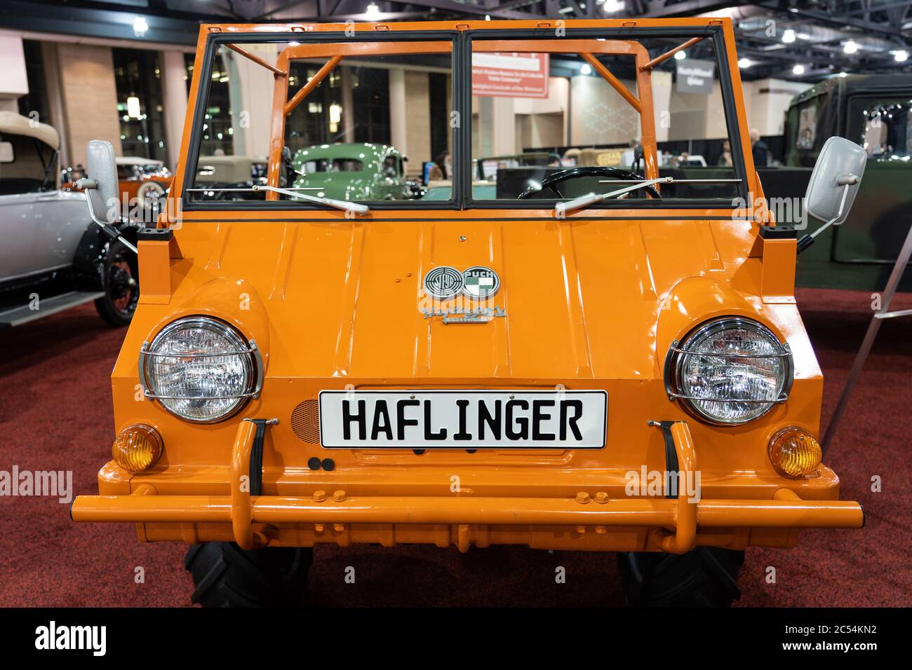 Philadelphia, PA - Feb. 10, 2020: This 1971 Haflinger'Pathfinder' 4 wheel drive vehicle by Steyr Puch is at the Philadelphia Auto Show in the Conventi Stock Photo
