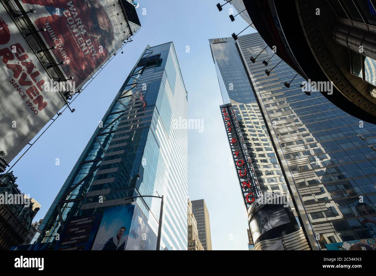 USA, New York City, Manhattan, Time square at Broadway , skyscraper, office tower Ernst & Young EY E&Y,  multinational company provides assurance, financial audit, tax, consulting and advisory services Stock Photo