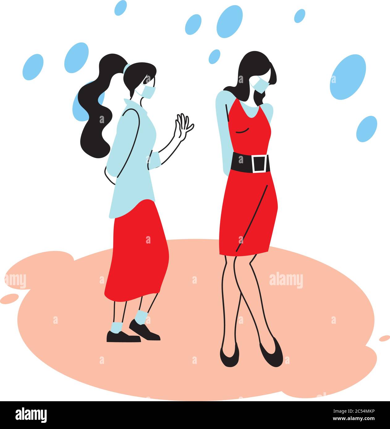 Social distancing between women with masks design of Covid 19 virus ...
