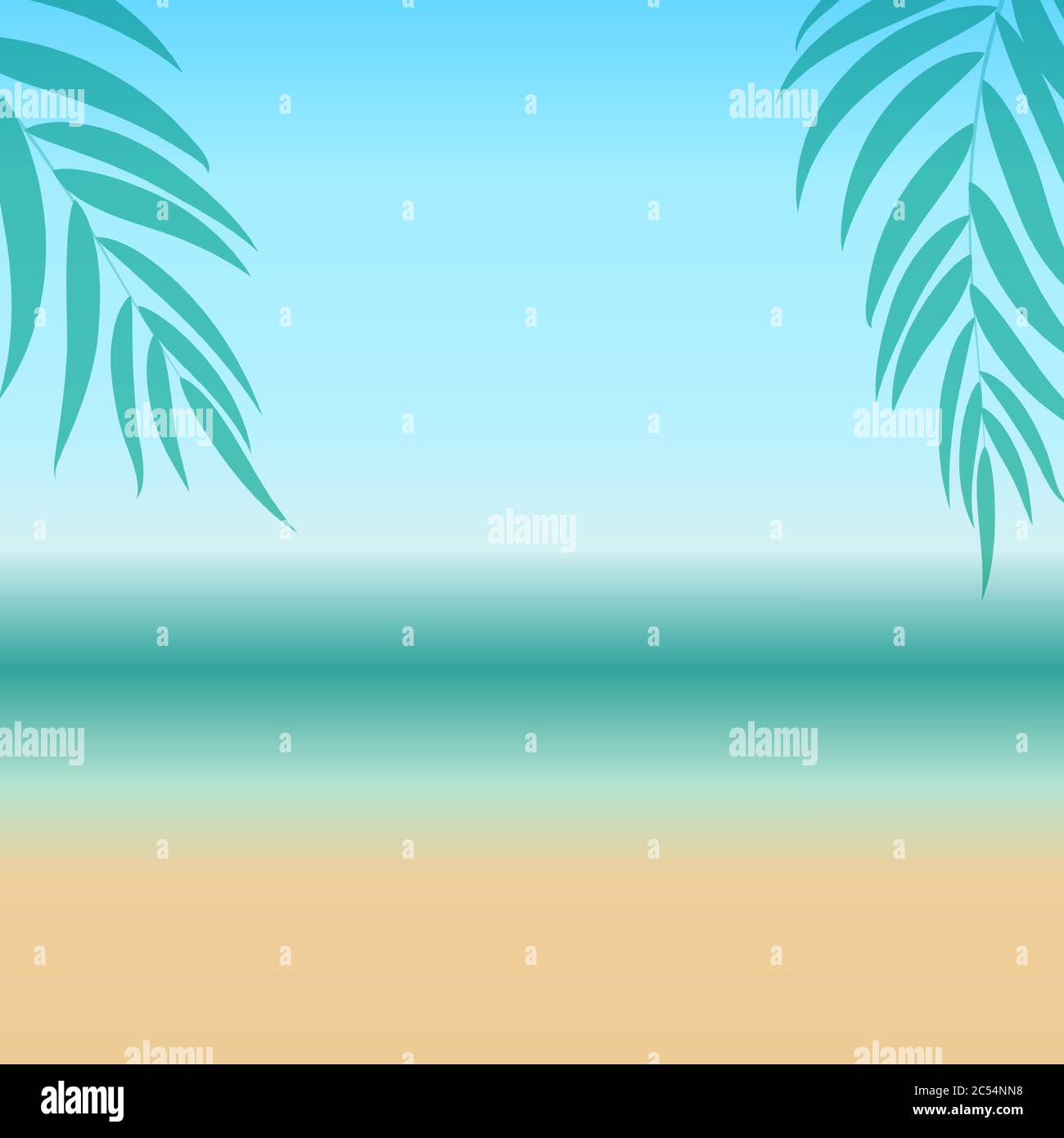Abstract Summer  Background with Palm Leaves, Beach and Seaside. Vector Illustration Stock Vector