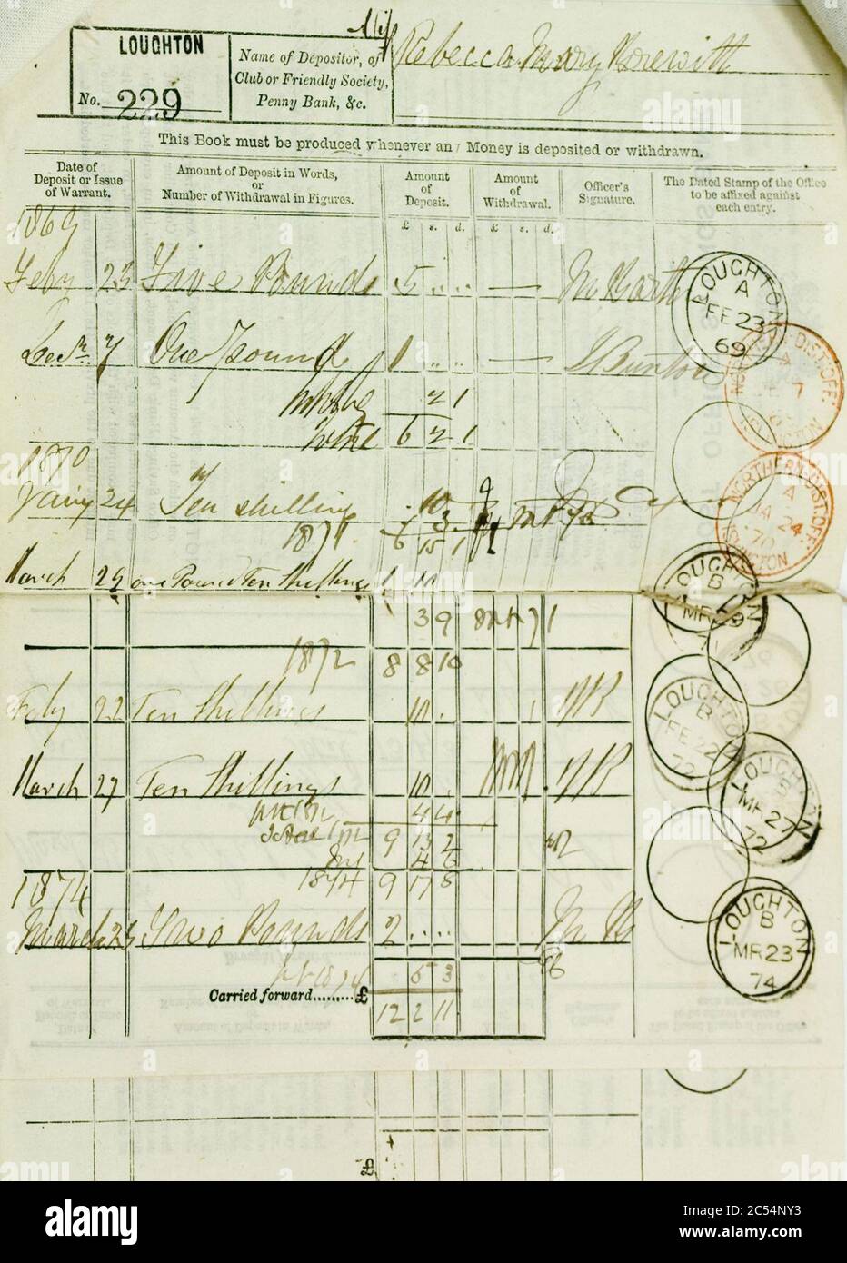 Inside a Post Office Savings Bank deposit book Stock Photo Alamy