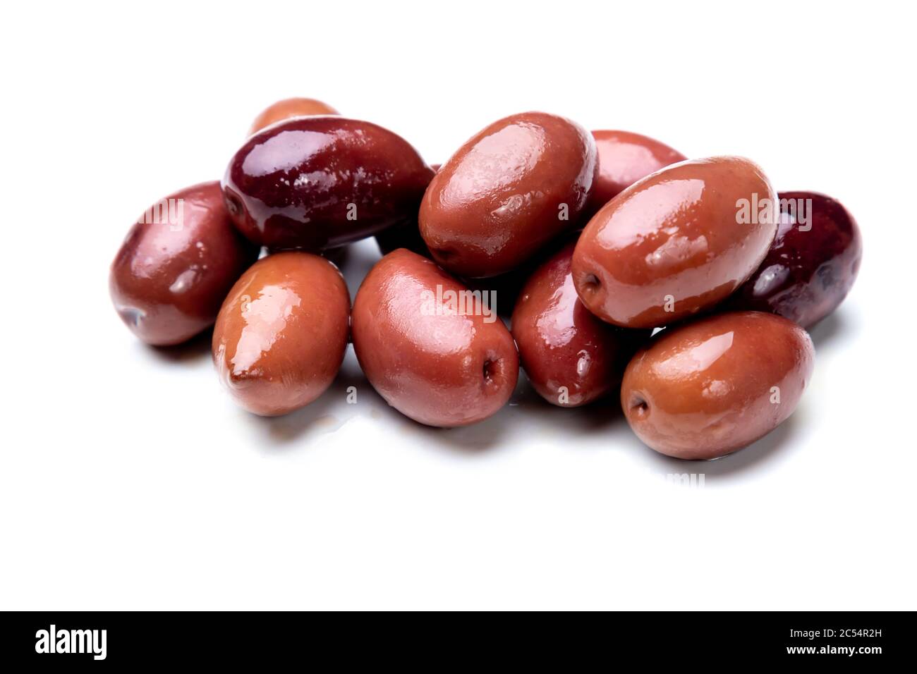 Greek kalamata pickled olives isolated on white background Stock Photo