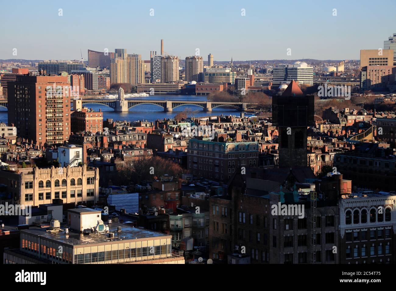 Rooftop view of Back Bay with Longfellow Bridge over Charles River and Cambridge in the background.Boston.Massachusetts.USA Stock Photo