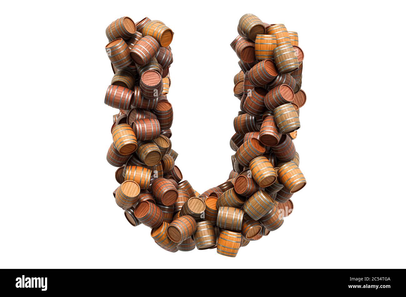 Letter U from wooden barrels, 3D rendering isolated on white background ...