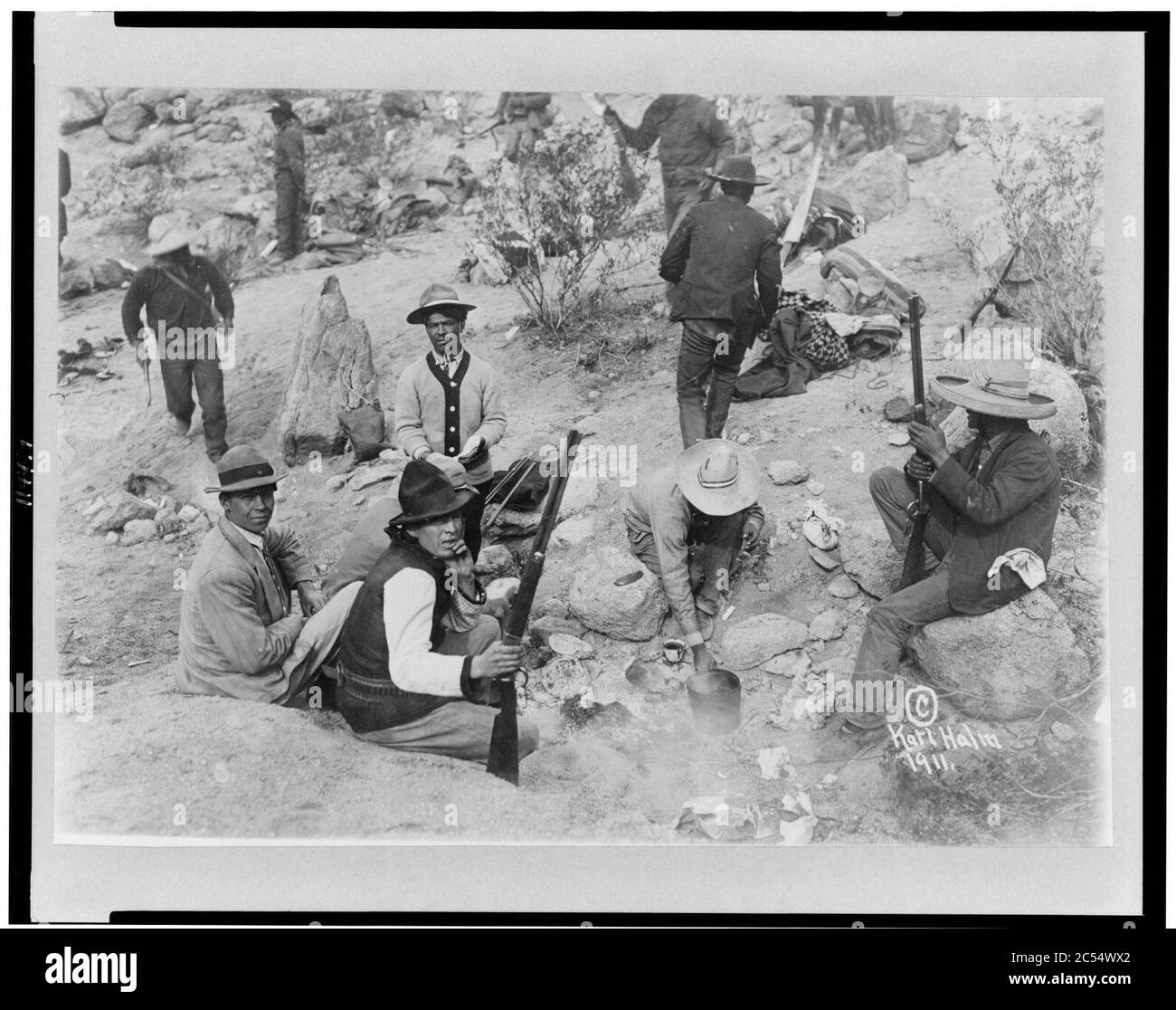 Insurgents cooking dinner in Orozco's camp, Mexican War Stock Photo