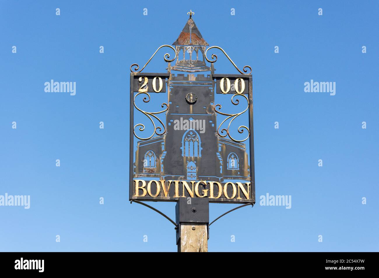 Village sign, Bovingdon High Street, Bovingdon, Hertfordshire, England