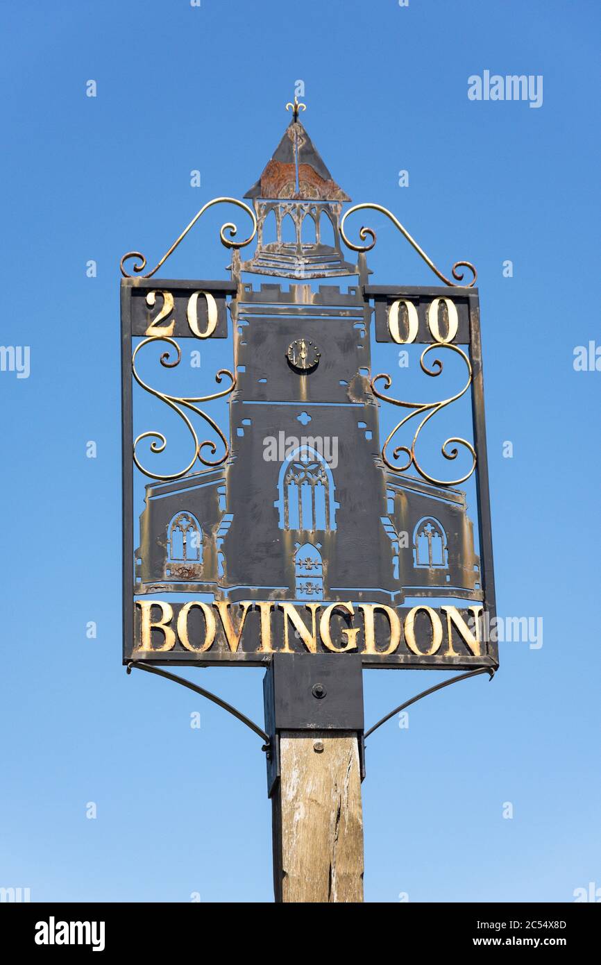 Village sign, Bovingdon High Street, Bovingdon, Hertfordshire, England