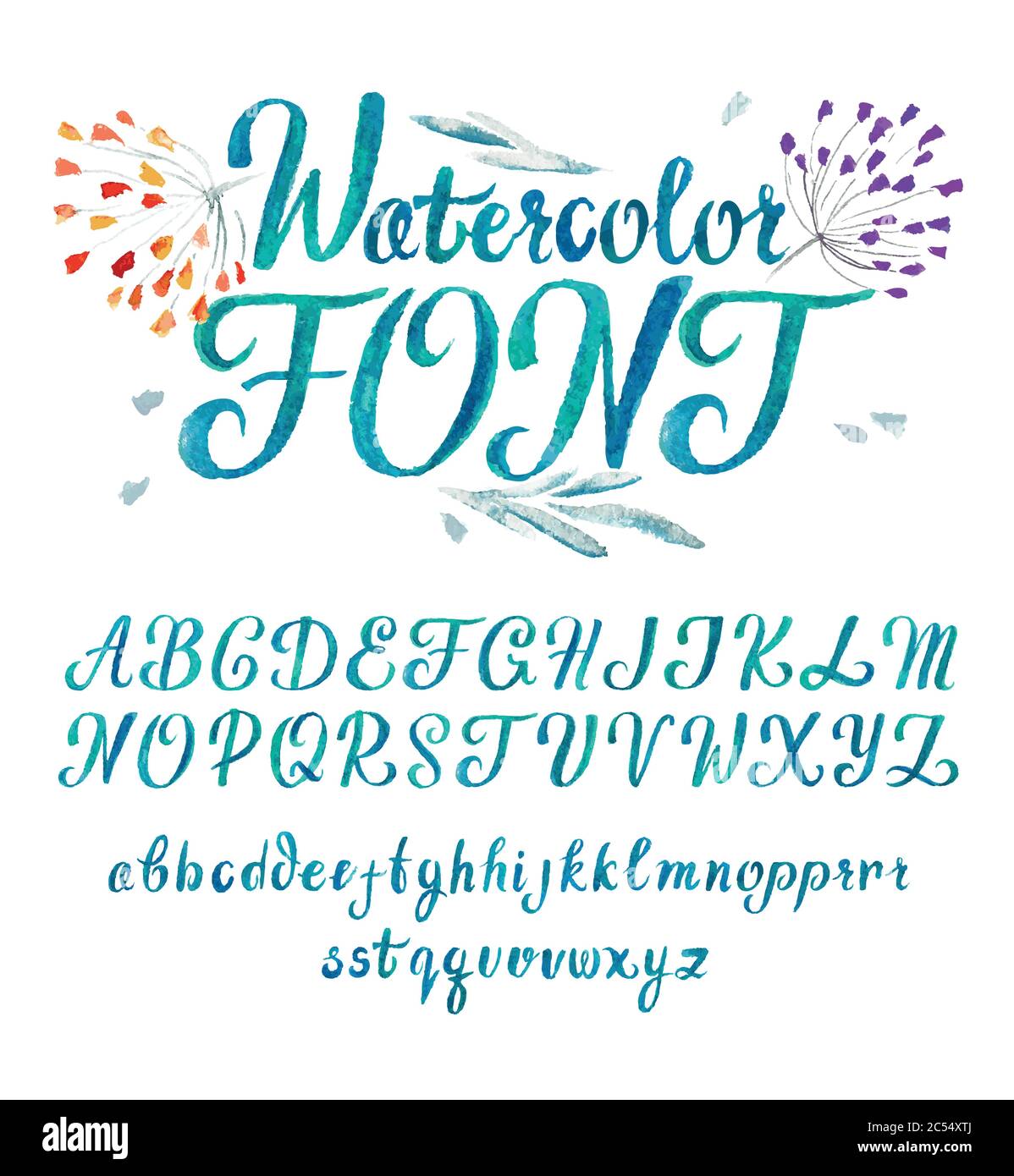 Watercolor font Lettering typography. Isolated Vector set Stock Vector