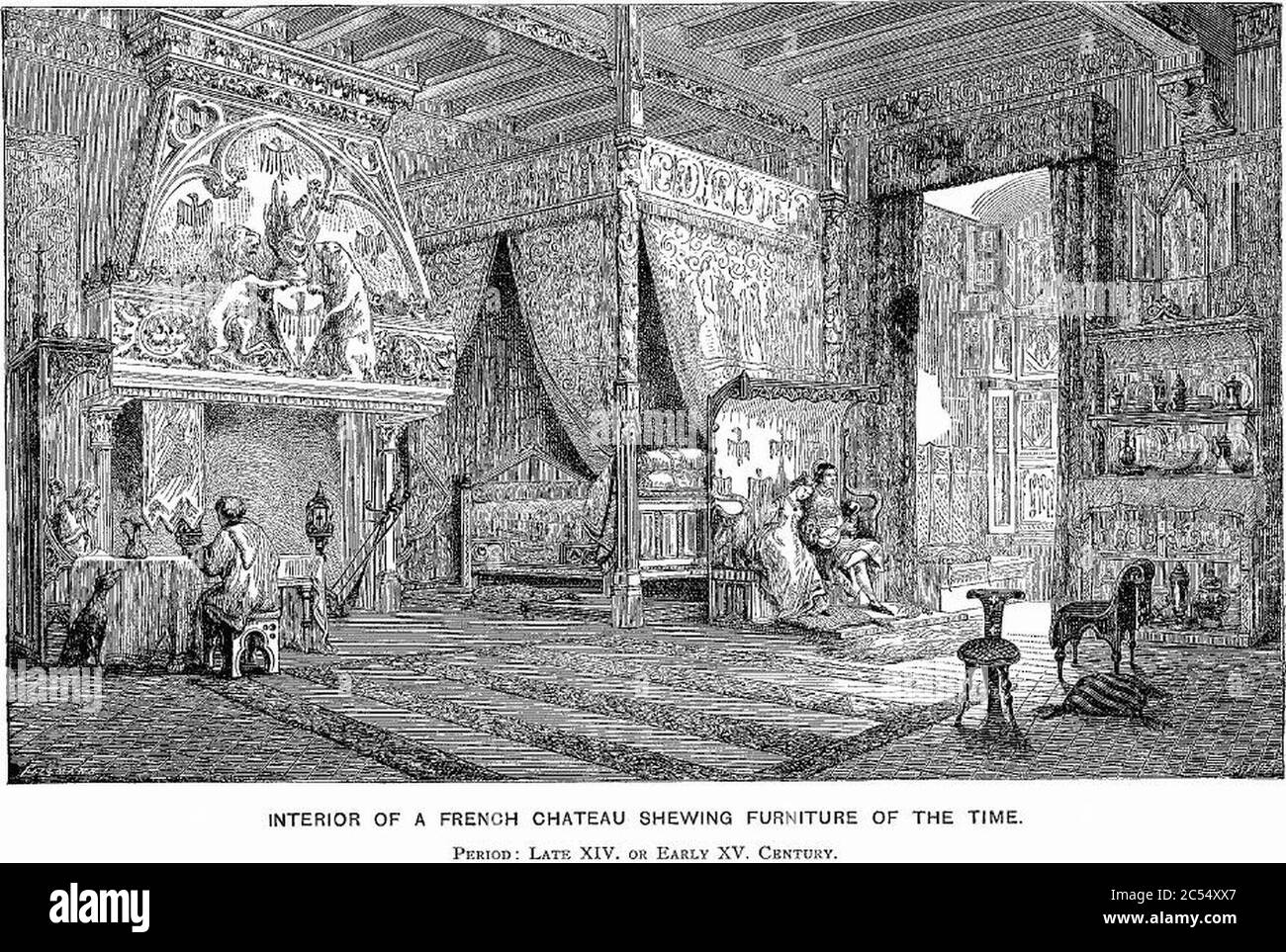 Interior of a French Chateau Shewing Furniture of the Time. Stock Photo