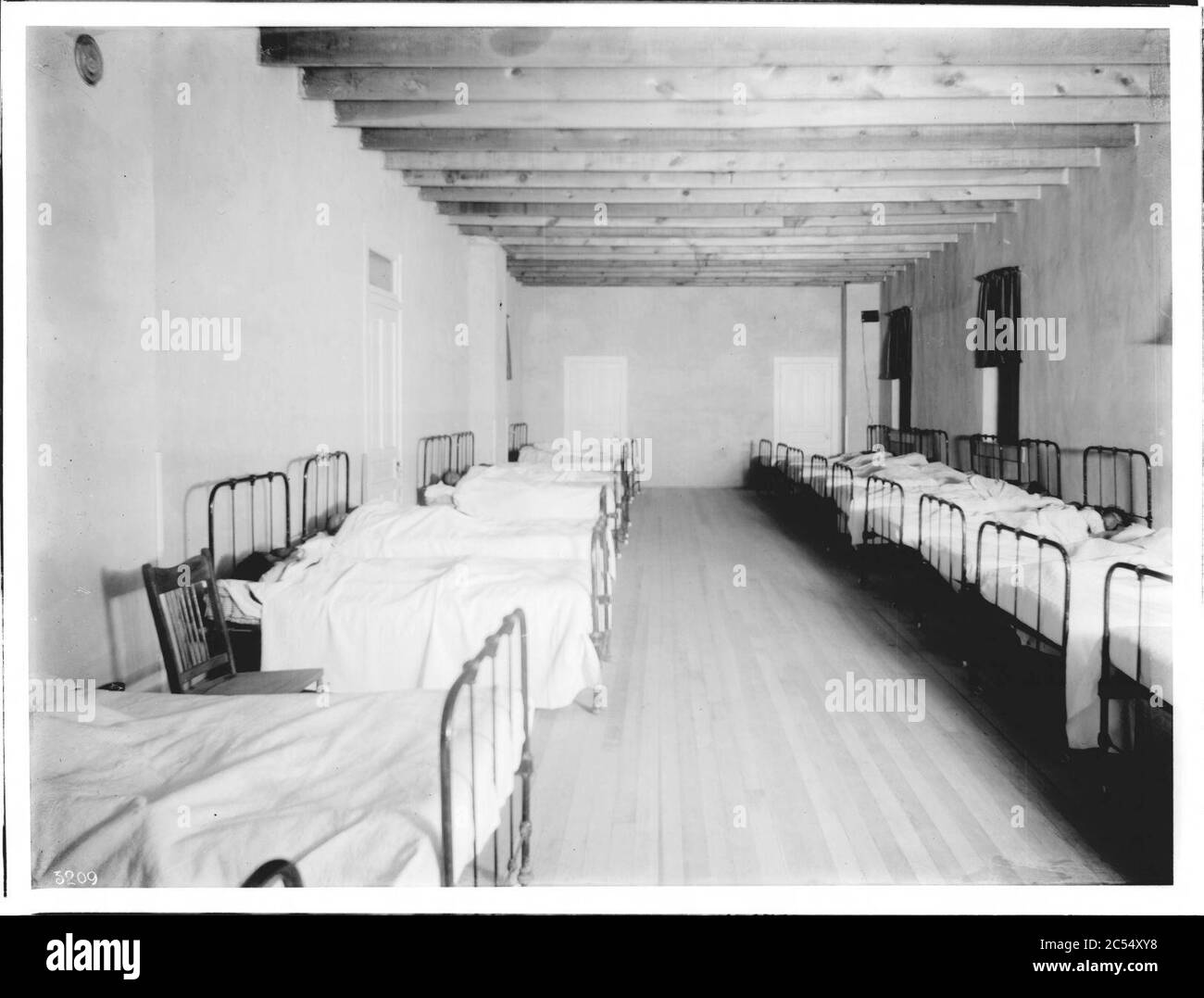 Interior of a dormatory at a Navajo school, Tohatchi, New Mexico, ca ...