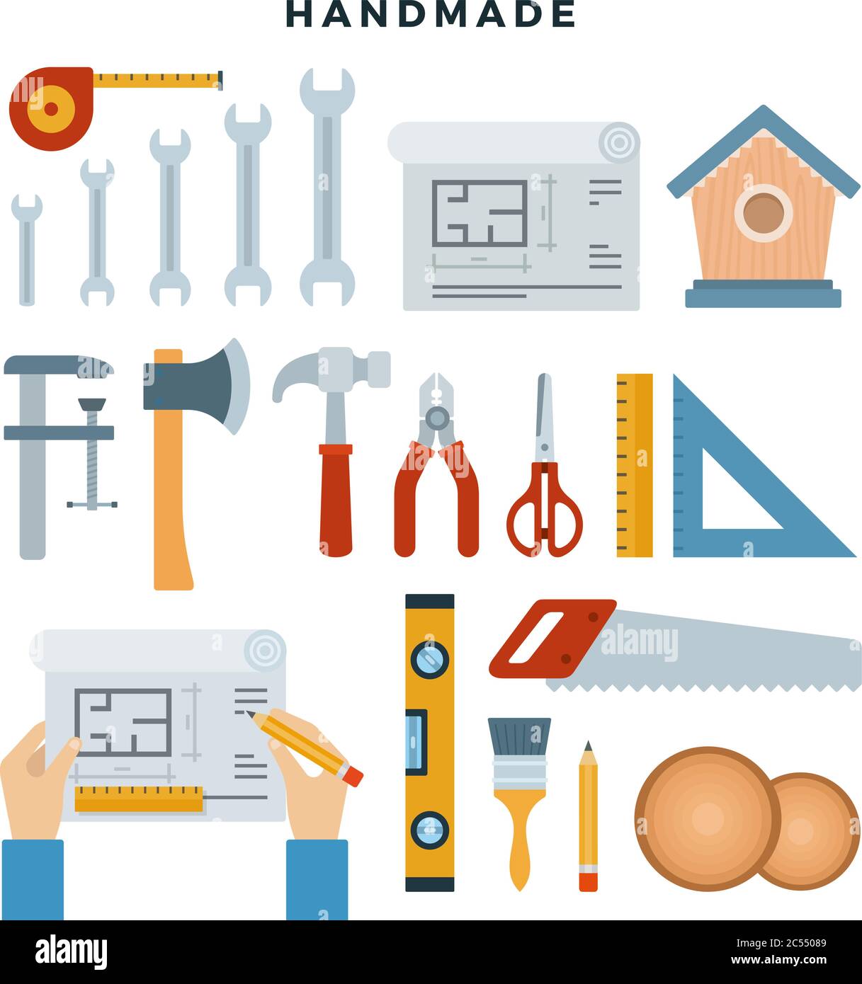 Handmade concept illustration. Working tools, set. Do it yourself