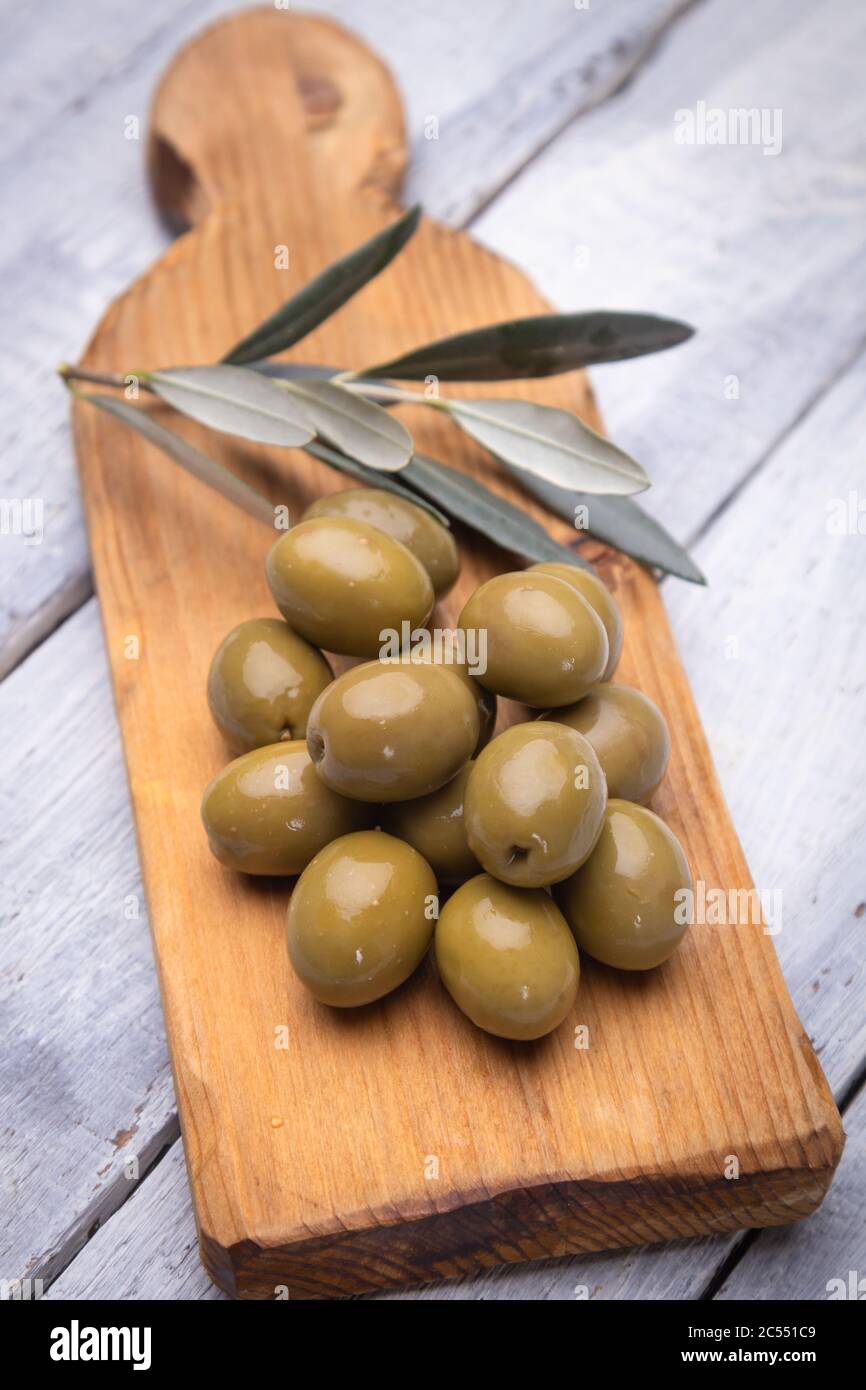 Pickled olives ready to eat, healthy food used in mediterranean
