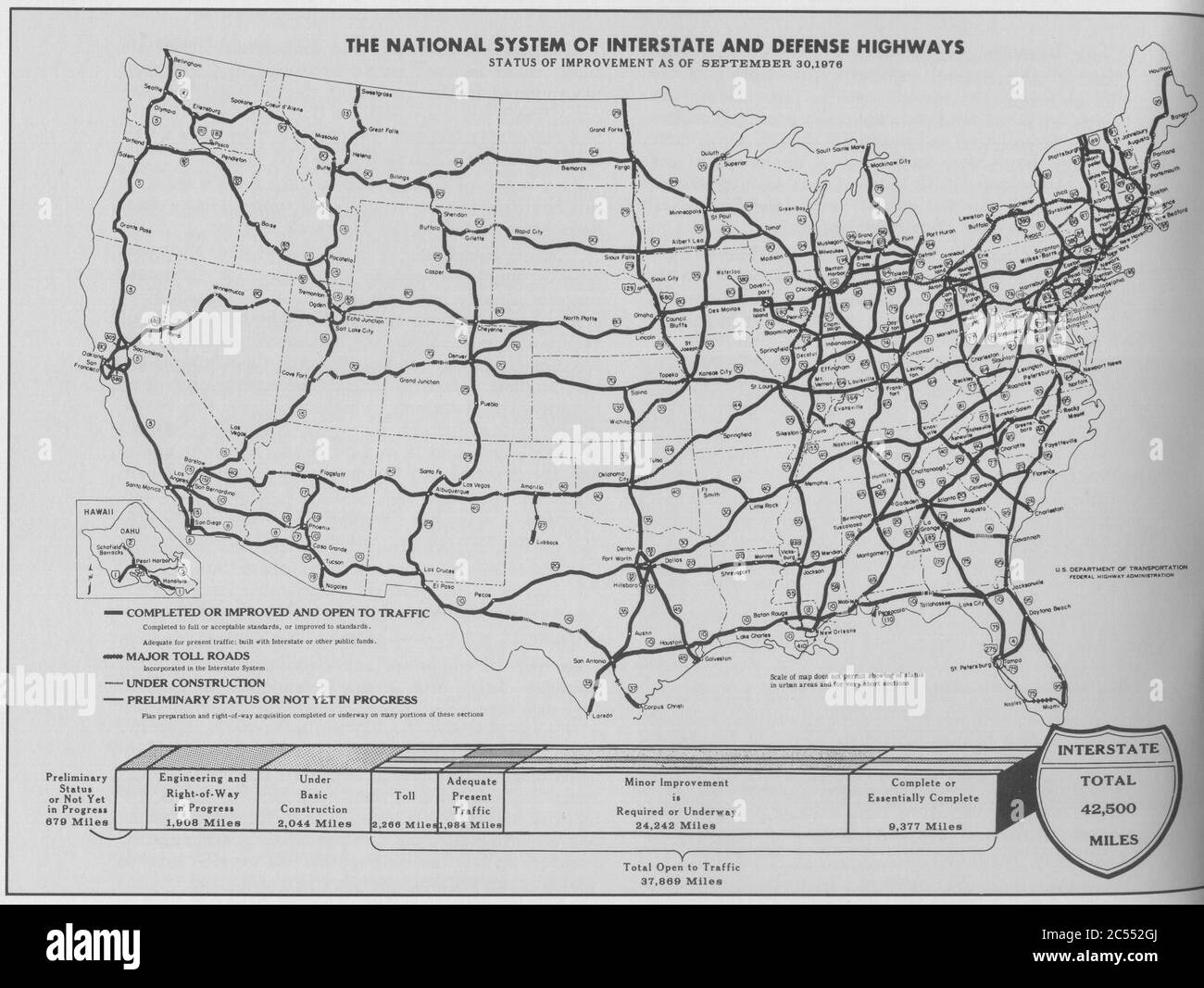 Interstate Highway status September 30, 1976. Stock Photo