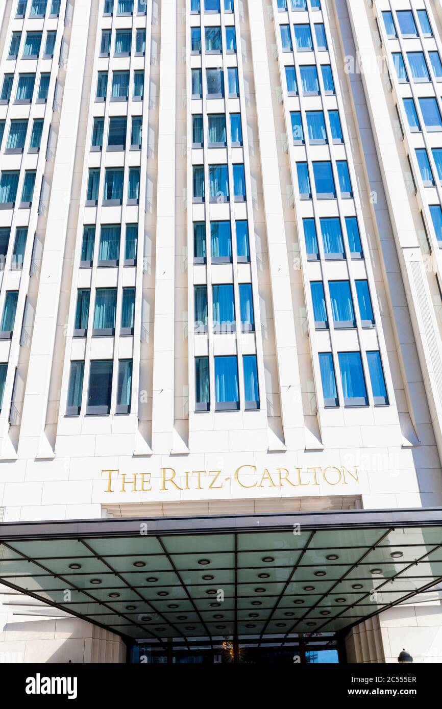 Ritz Carlton, hotel, Potsdamer Platz, high-rise buildings, house facade, Stadtmitte, Berlin, Germany Stock Photo