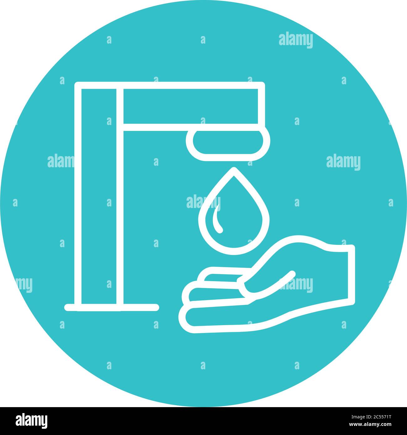 wash hand faucet water drop nature liquid blue block style icon vector ...