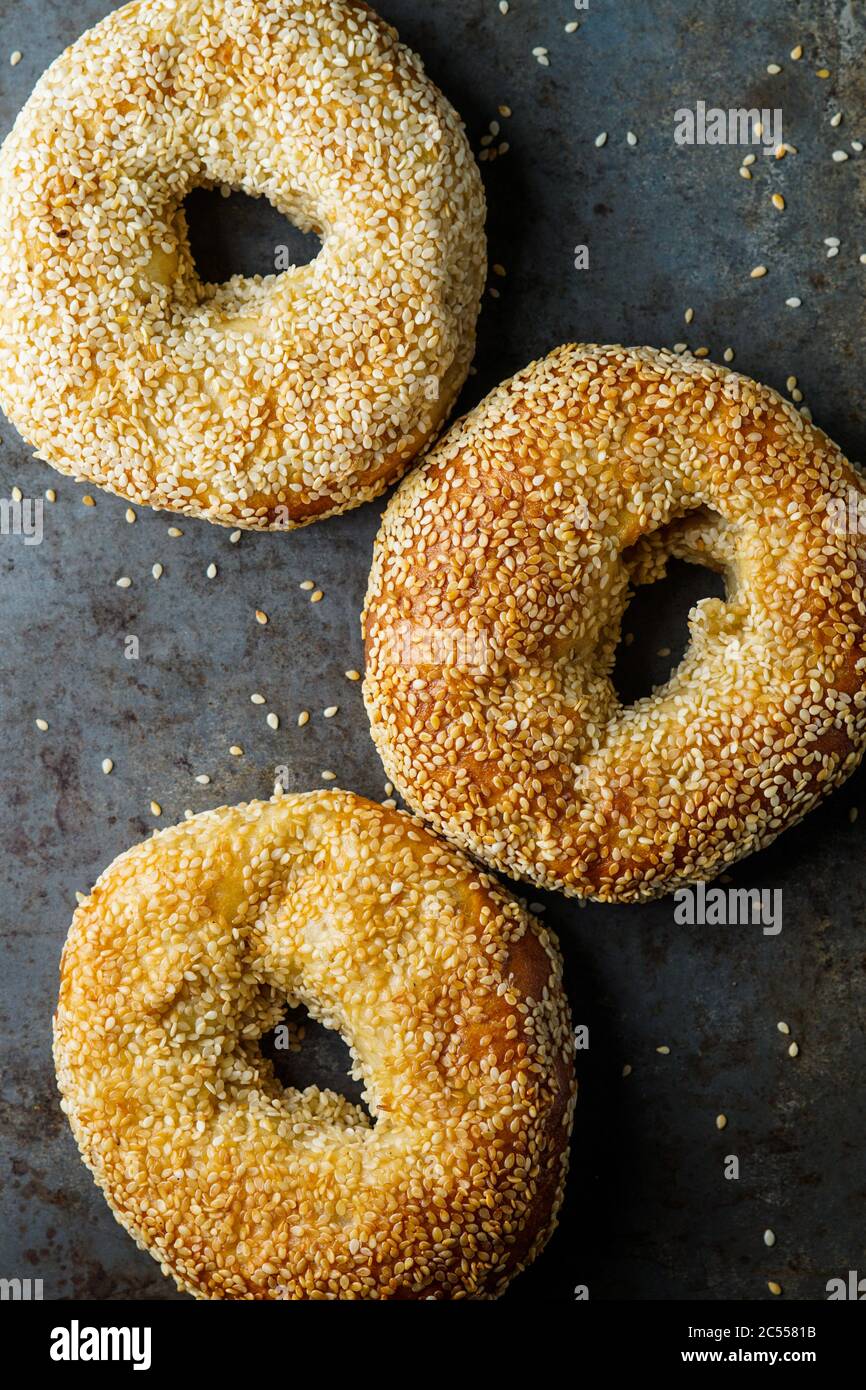 Sesame seed bagels Stock Photo Alamy