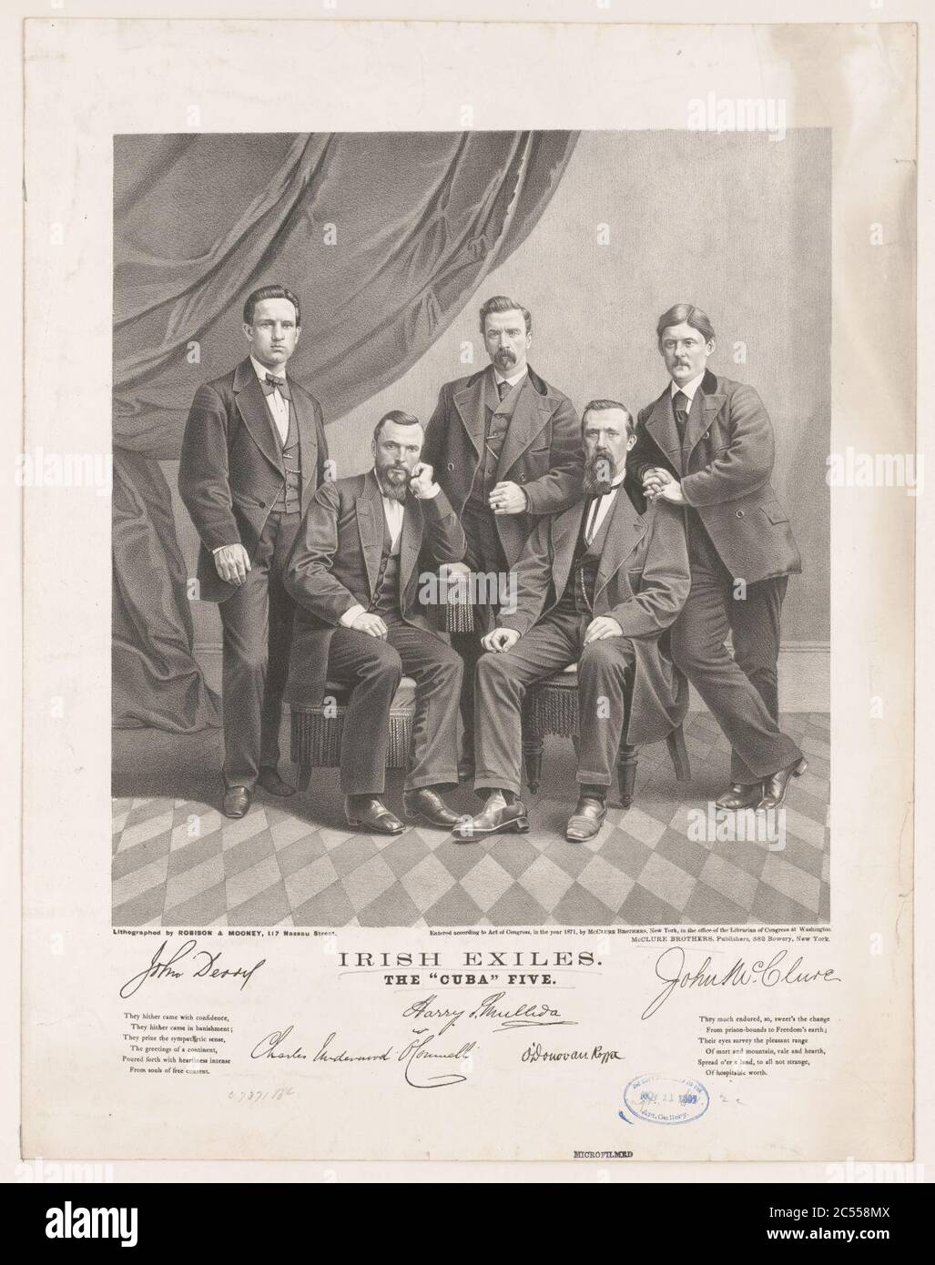 Irish exiles - the ‘Cuba‘ five - lithographed by Robison & Mooney, 112 Nassau Street. Stock Photo