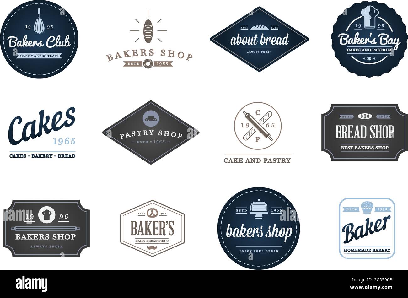 Set of Vector Bakery Pastry Elements and Bread Icons Illustration can ...