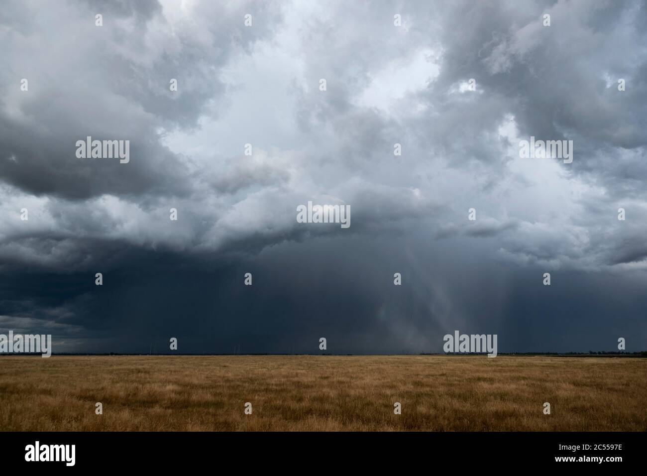 Severe thunderstorm over a field near Elk Grove California Stock Photo